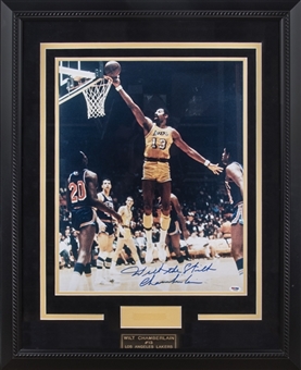 Wilt Chamberlain Signed "Wilt the Stilt" LA Lakers Action Photo In 26x32 Framed Display (PSA/DNA)